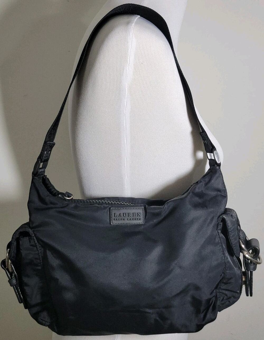Lauren Ralph Lauren Purse Black Nylon Handbag Shoulder Bag Lightweight Travel